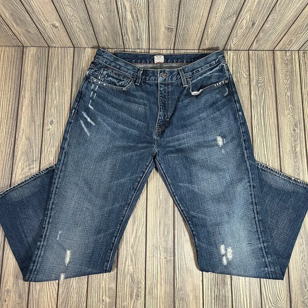 J Crew Men Jeans Sz 34x30 Cotton Vintage Slim Straight Distressed Made In Canada